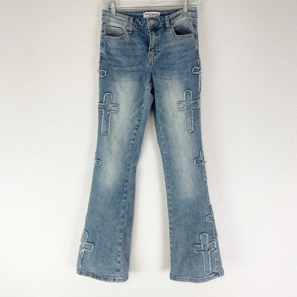 Ashley Mason Premium Jeans‎ High Rise Bootcut Cross Size 0/24 Blue Stretch Denim
